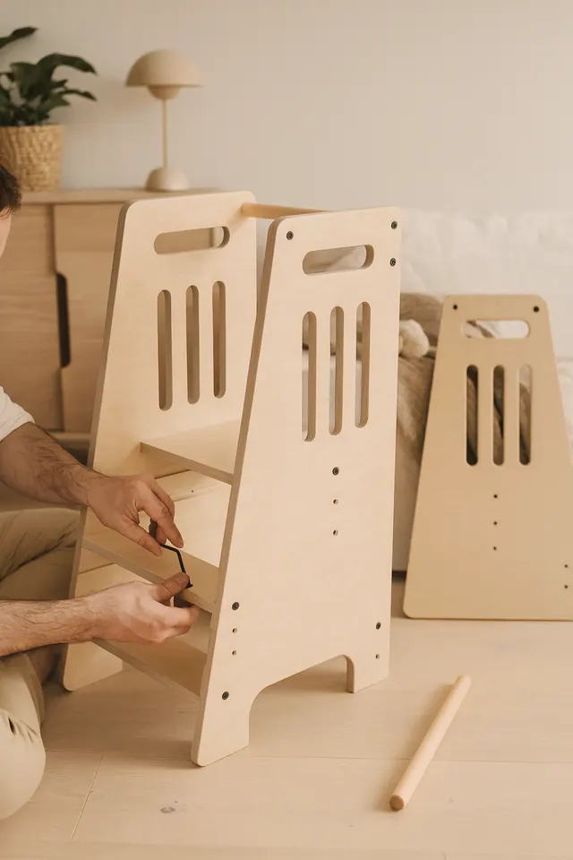 A father assembling the tower
