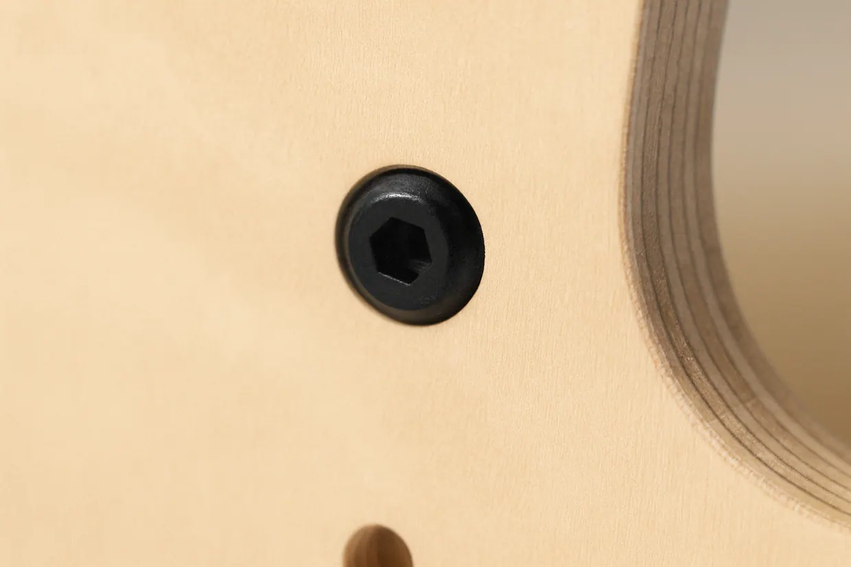 Close-up of the recessed hardware on a rounded panel