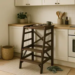 A cluttered kitchen helper tower
